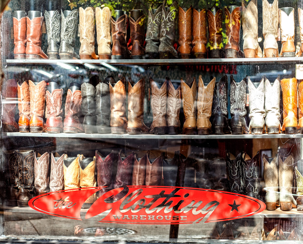 cowboy boots in shop window